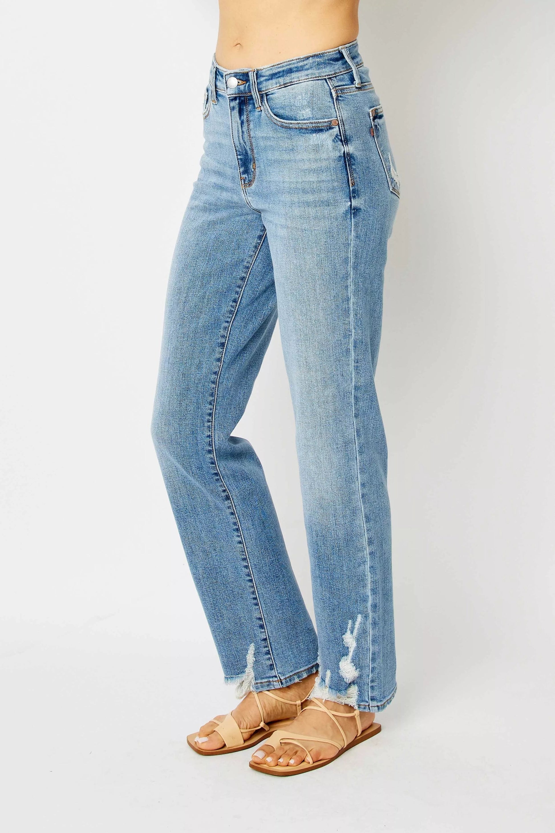Judy Blue Full Size High Waist Straight Jeans with Heavy Destroy Plus Size Garden Naked Curves