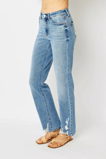 Judy Blue Full Size High Waist Straight Jeans with Heavy Destroy Plus Size Garden Naked Curves