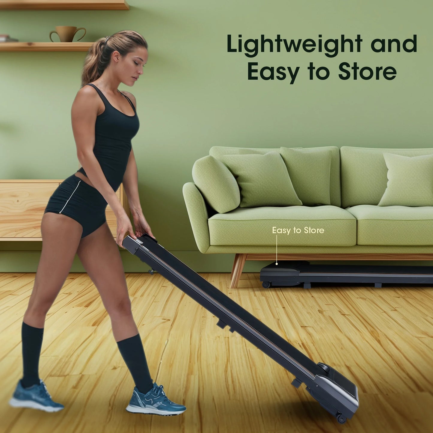 Walking Pad under Desk Treadmill with Remote Control Lightweight 2 in 1 Exercise Treadmill 0.6 to 3.8 Speed Range for Home Office Workout