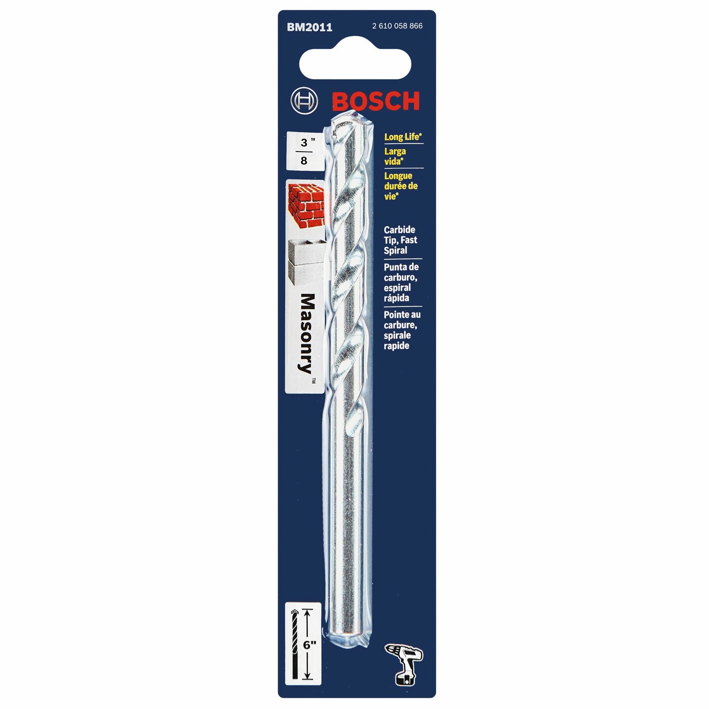 BOSCH BM2011 3/8 In. X 4 In. X 6 In. Fast Spiral Rotary Masonry Drill Bit VM Hardware