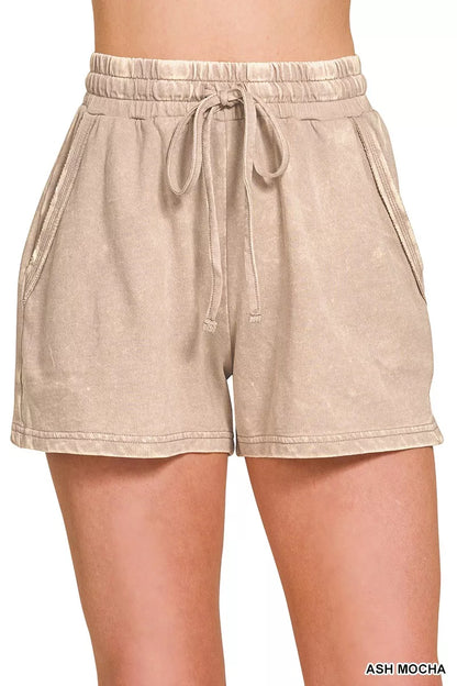 Zenana French Terry Acid Washed Relaxed Top & Short Set New Era Fashion LLc