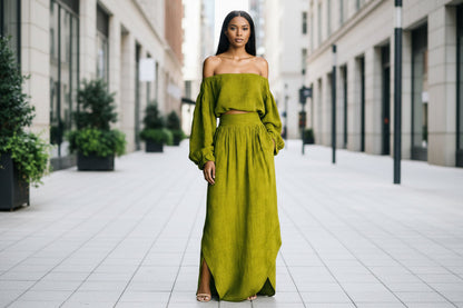 Off-Shoulder Top & Asymmetrical Maxi Skirt Set – Women's 2-Piece Outfit FitiqueFit