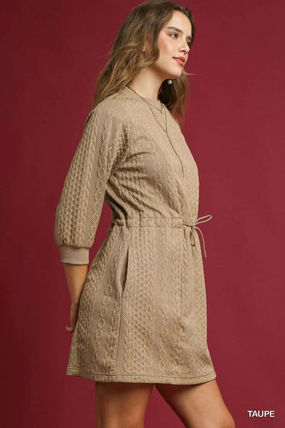 Umgee Drawstring Cable Knit Mini Dress with Pockets West2East Surf