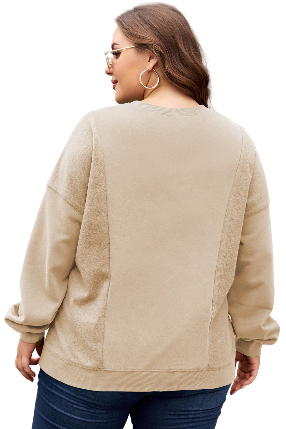 Apricot Loose Patchwork Crewneck Plus Size Sweatshirt Garden Naked Curves