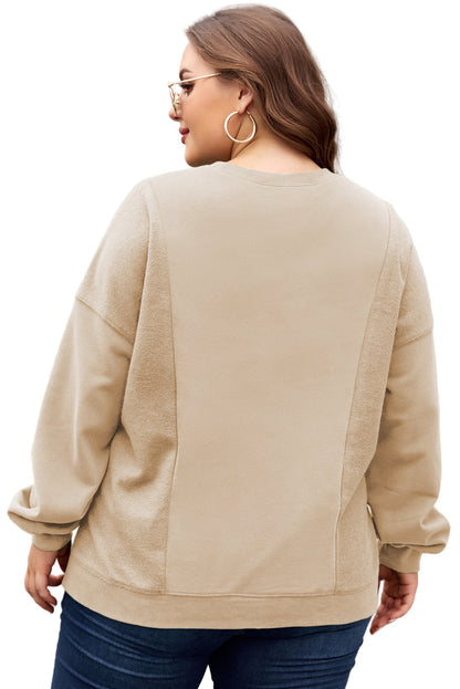 Apricot Loose Patchwork Crewneck Plus Size Sweatshirt Garden Naked Curves