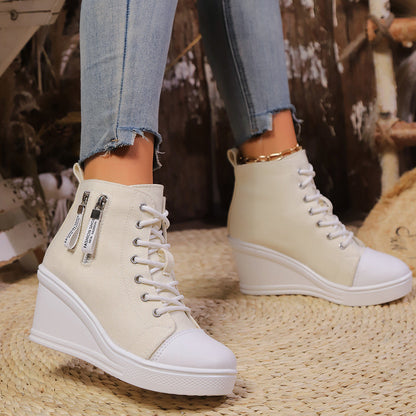 Women's Canvas Wedge Platform Lace-Up Sneakers FitiqueFit