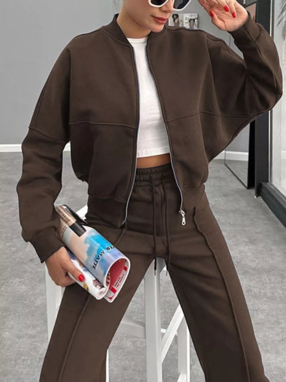 Baseball Collar Zip Up Outerwear and Drawstring Pants Set New Era Fashion LLc