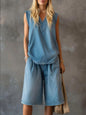 Women's V-Neck Sleeveless Loose Top & Wide-Leg Shorts Set FitiqueFit