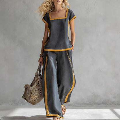 Solid Color Shirt & Wide-Leg Trousers Two-Piece Set FitiqueFit