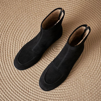Women’s Fleece-Lined Ankle Boots – Round Toe Low Heel Winter Boots FitiqueFit