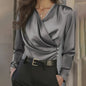 Women's Elegant Cross V-Neck Blouse, Ruffle Detail Button Accent Office Shirt FitiqueFit