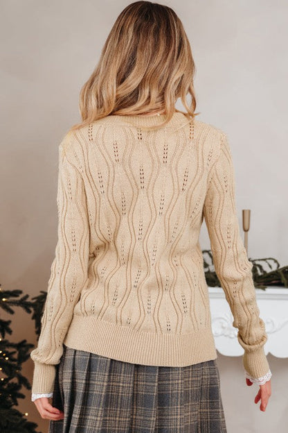 Pearl Beaded Pointelle Knit V-Neck Lace Trim Sweat Shop Style & More | Fresh Looks, Everyday Deals & Free Shipping
