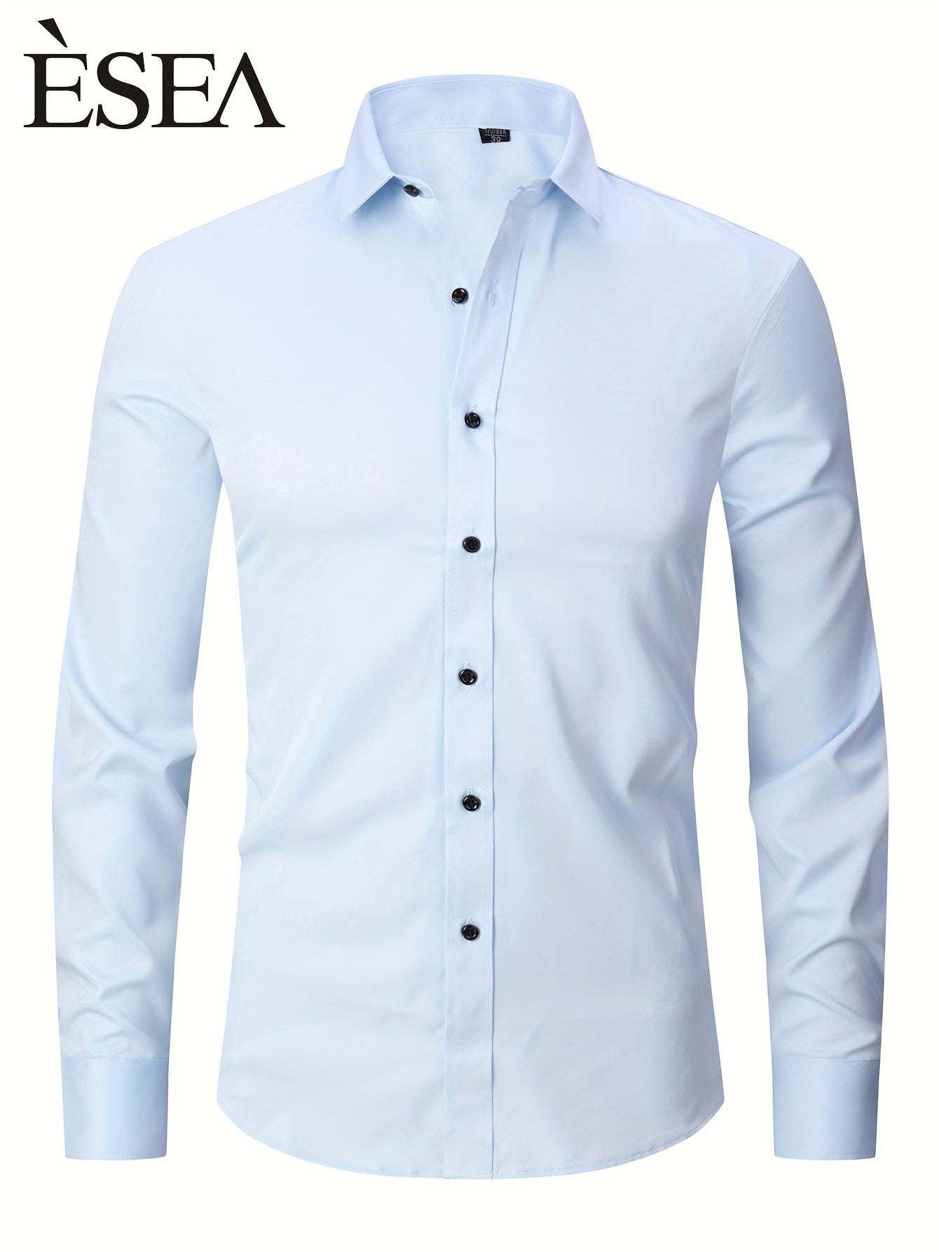 Men'S Stretch Slim-Fit Formal Shirt Without Pockets, Light Business Turn- Collar Long-Sleeved Shirt, Men'S Business Shirt, Wrinkle-Resistant And Durable Solid Color Formal Long-Sleeved Shirt with Buttons And Pockets, Suitable NovaCart