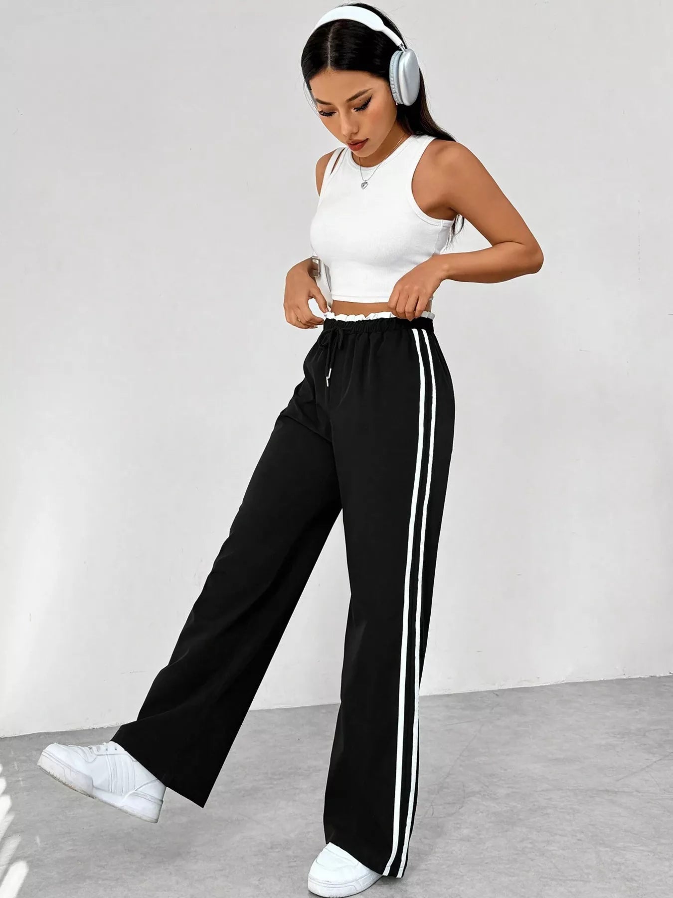 Striped Drawstring Waist Wide Leg Pants New Era Fashion LLc