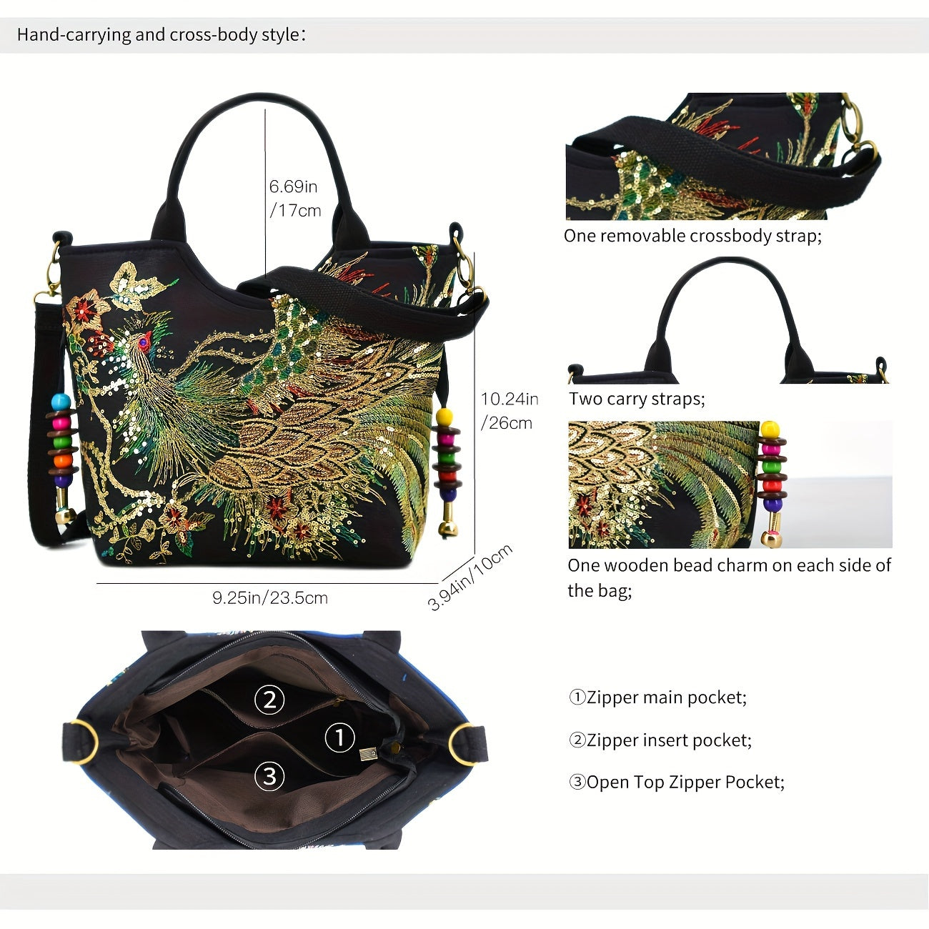 Wo 'S Embroidered Satchel Bag, Fashion Double Handle Purse, Retro Style Handbag with Removable Strap NovaCart