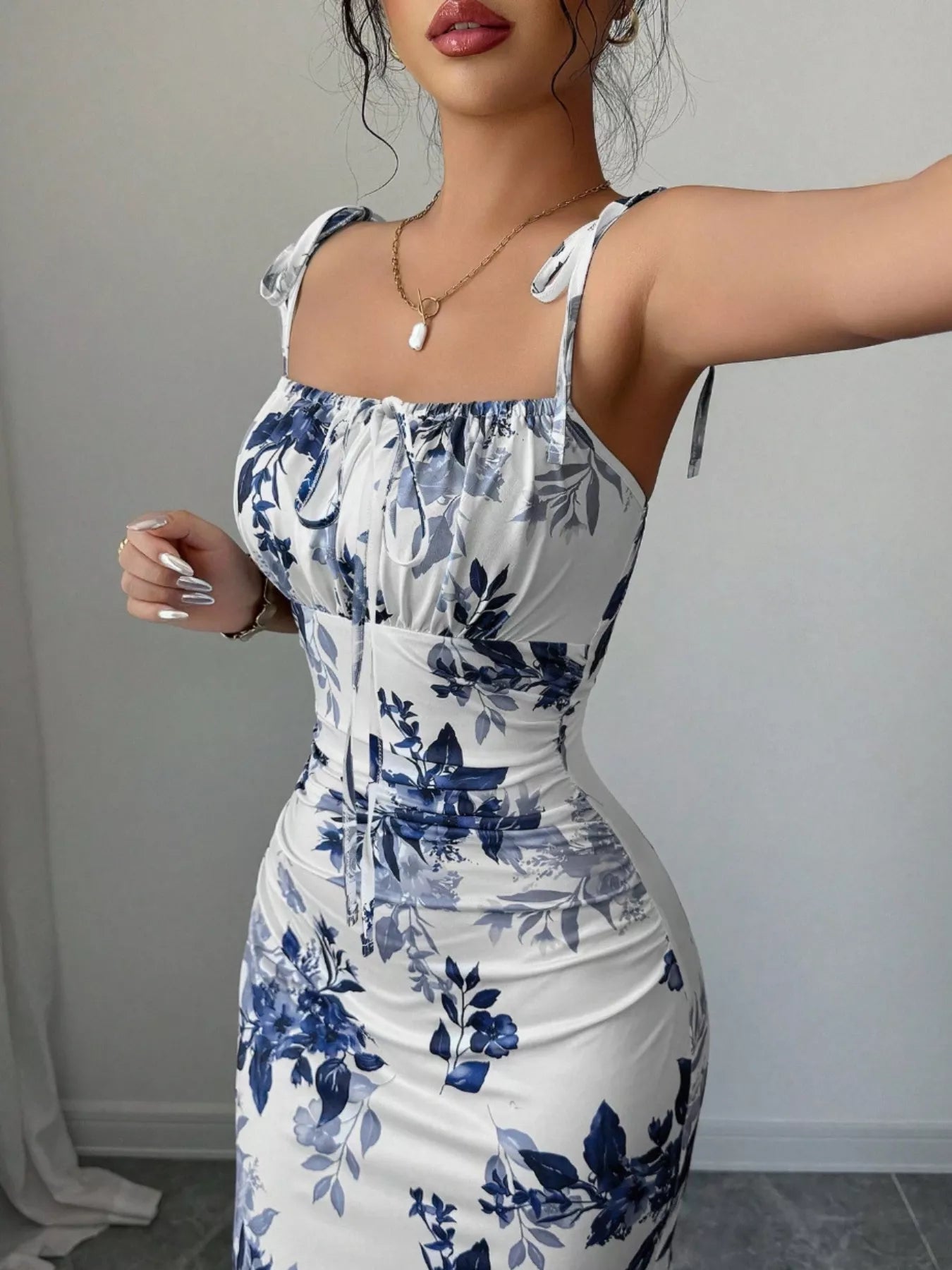 Printed Tie Strap Slit Maxi Dress New Era Fashion LLc