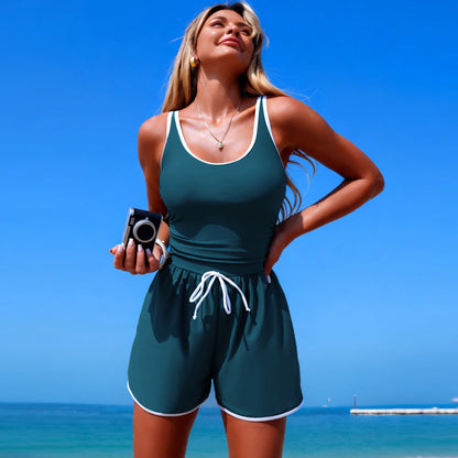 Women's Minimalist Sports One-Piece Swimsuit – Solid Color Sleeveless FitiqueFit