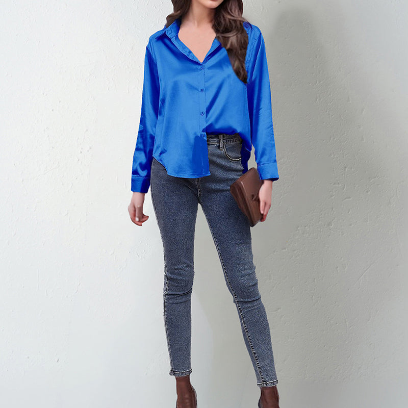 Women’s Satin Lapel Button-Down Blouse FitiqueFit