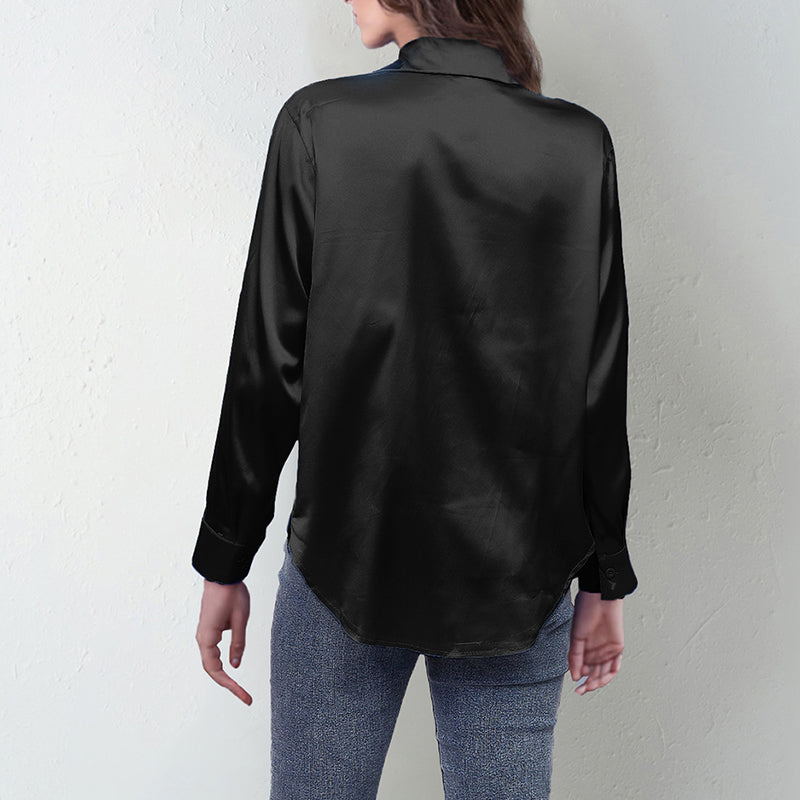 Women’s Satin Lapel Button-Down Blouse FitiqueFit