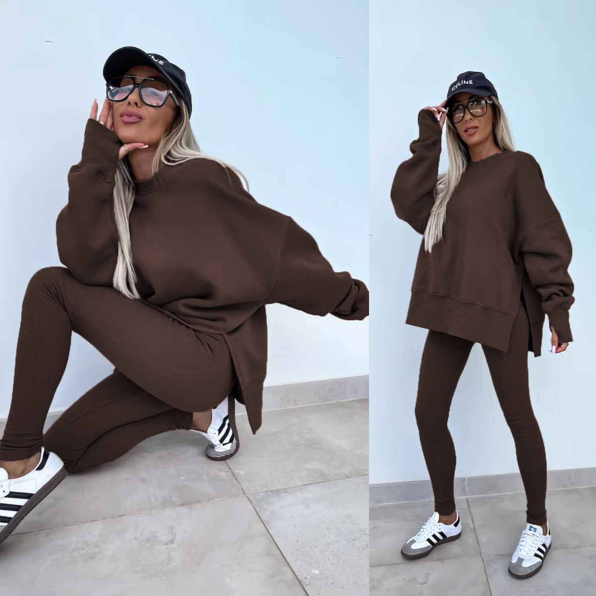Women’s Casual Sweater Suit – Loose Split Top & Fitted Trousers Set FitiqueFit