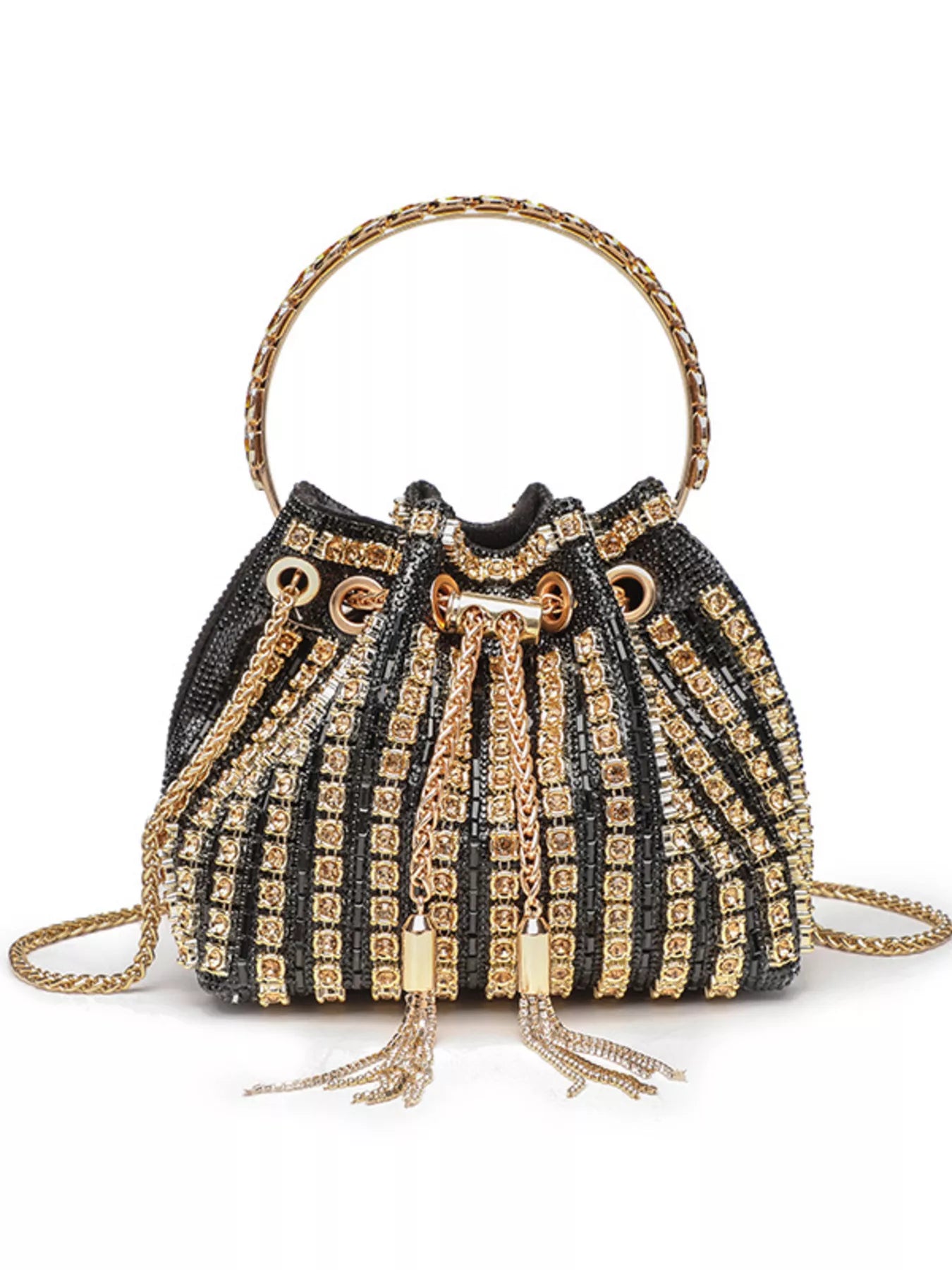 Rhinestone Embellished Bucket Crossbody Bag New Era Fashion LLc