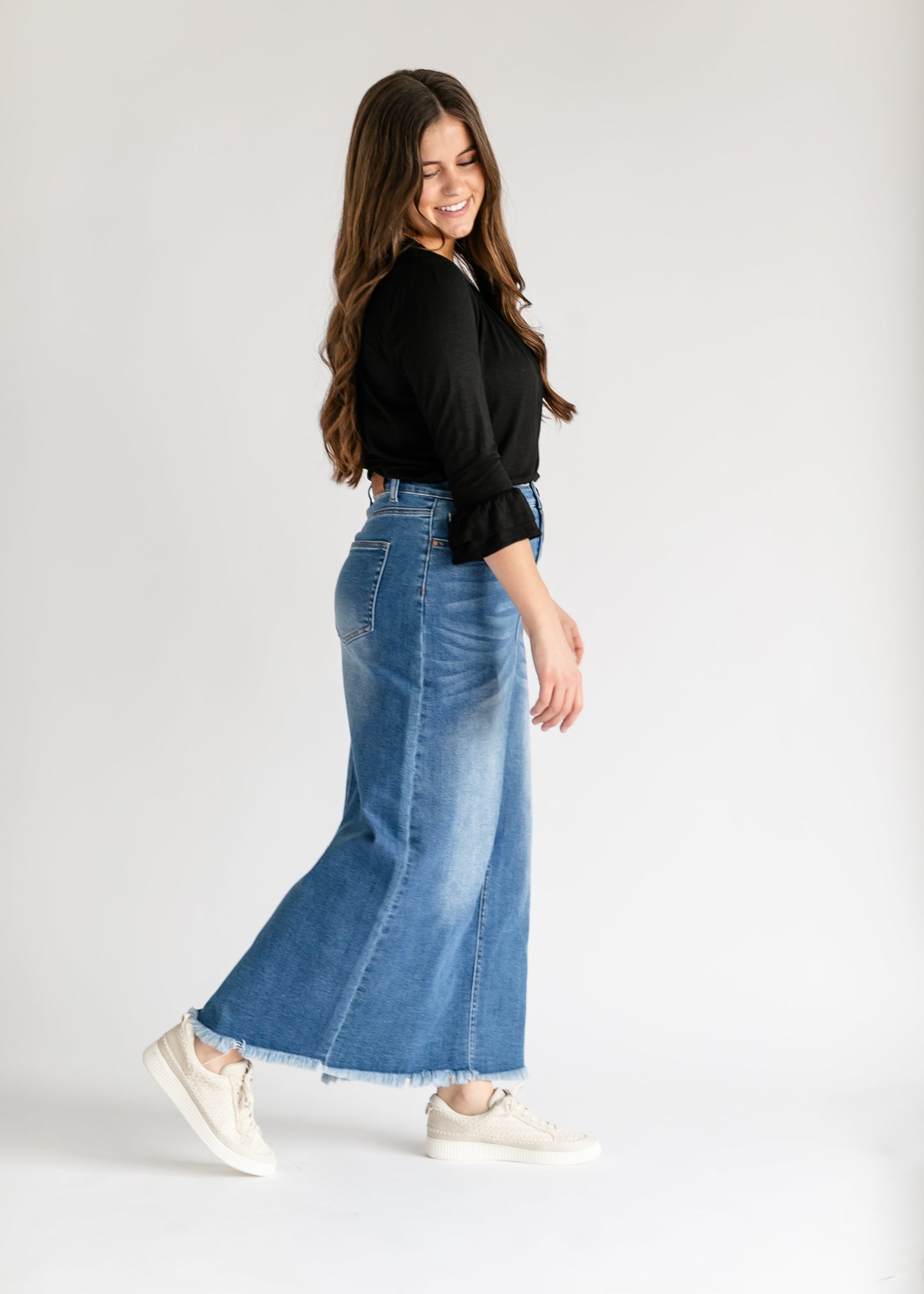 Dakotah Raw Hem Long Denim Skirt - FINAL SALE