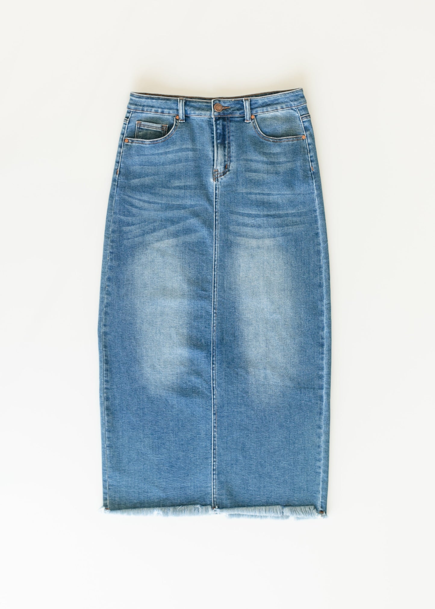Dakotah Raw Hem Long Denim Skirt - FINAL SALE