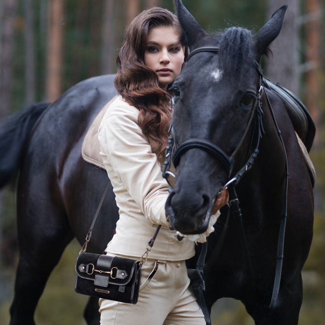 Dalton - Horse Bit Crossbody Luxury Leather Handbag in Black on Black Urban-Equestrian
