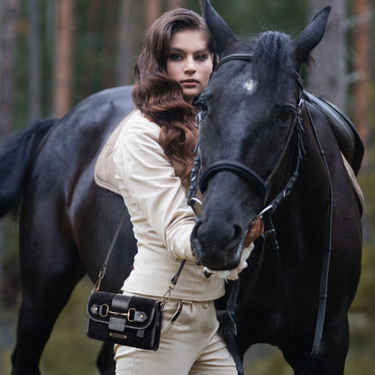 Dalton - Horse Bit Crossbody Luxury Leather Handbag in Black on Black Urban-Equestrian
