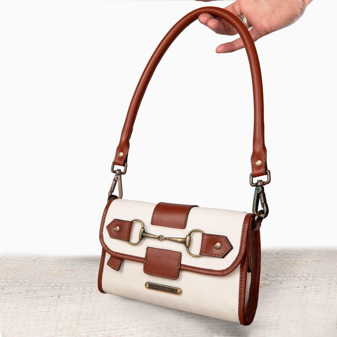 Dalton - Horse Bit Crossbody Luxury Leather Handbag in Cognac on Ivory Urban-Equestrian