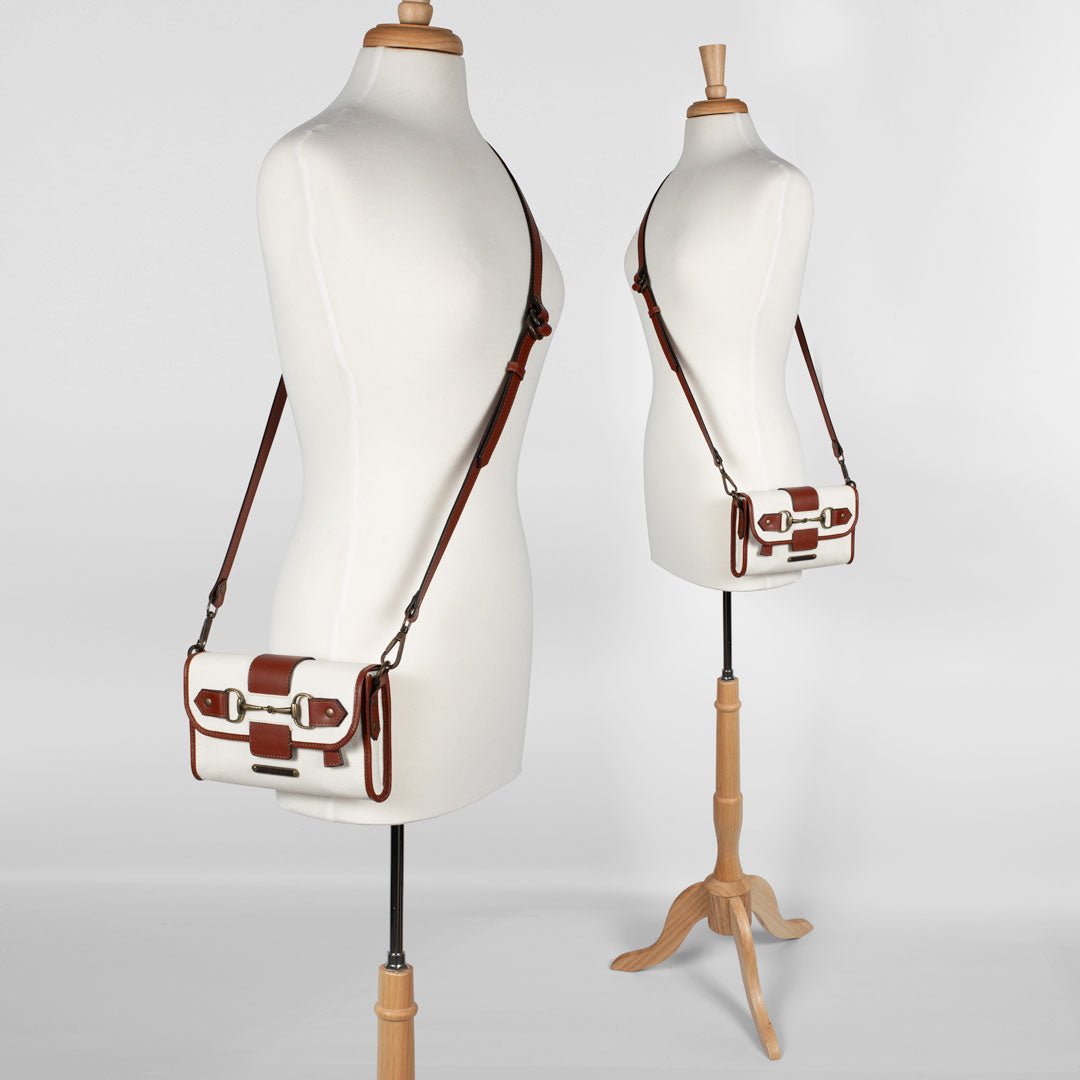 Dalton - Horse Bit Crossbody Luxury Leather Handbag in Cognac on Ivory Urban-Equestrian