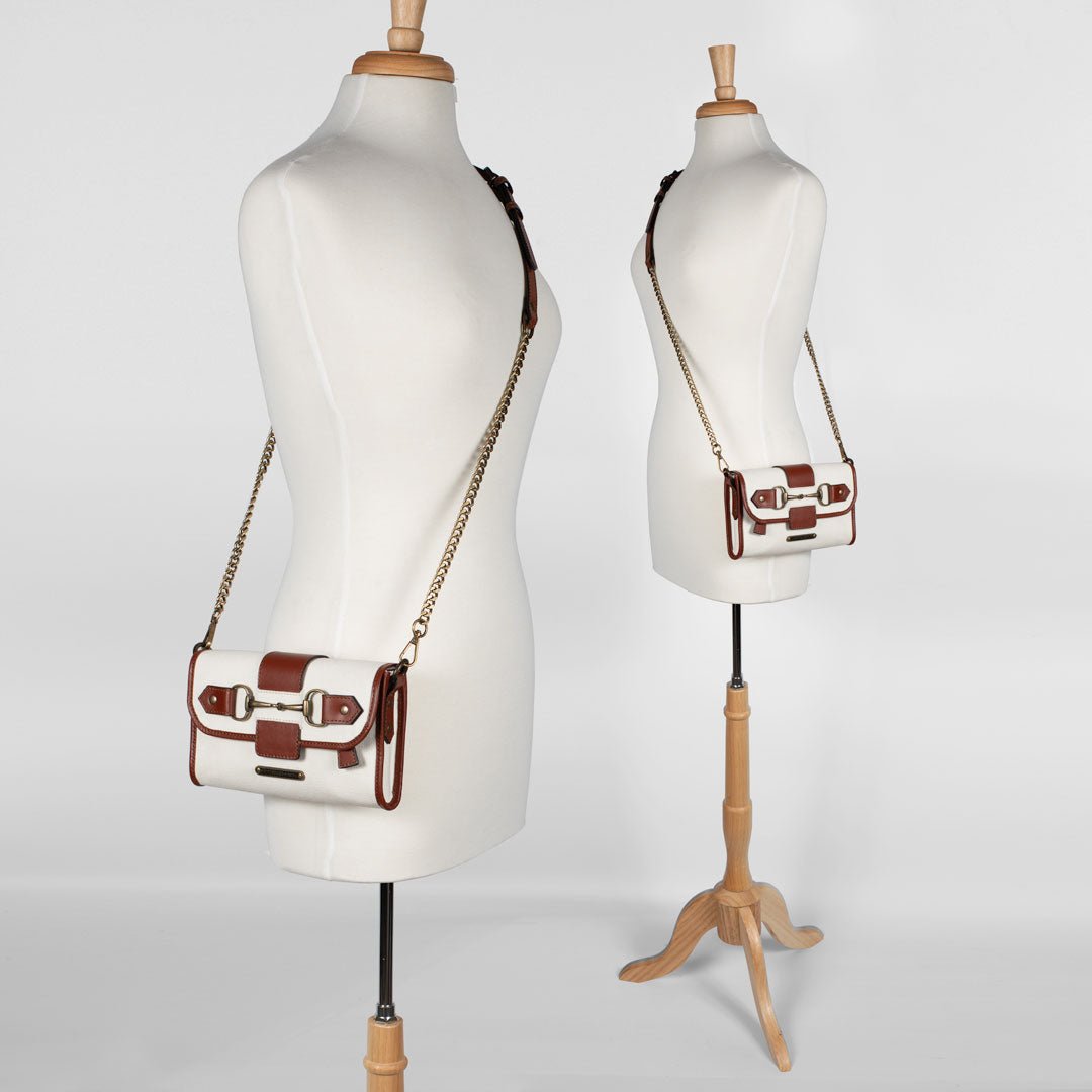 Dalton - Horse Bit Crossbody Luxury Leather Handbag in Cognac on Ivory Urban-Equestrian