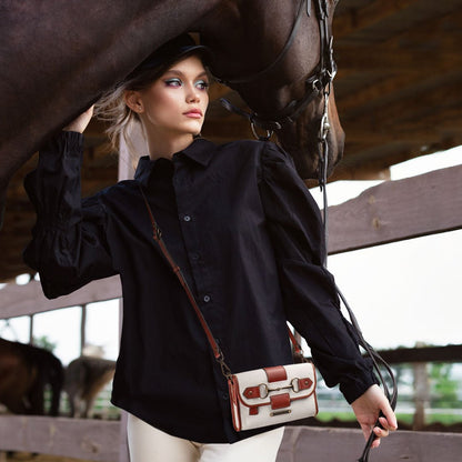 Dalton - Horse Bit Crossbody Luxury Leather Handbag in Cognac on Ivory Urban-Equestrian