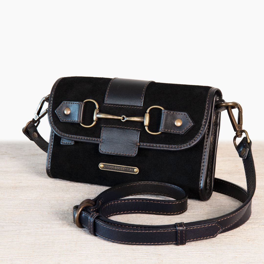 Dalton - Horse Bit Crossbody Luxury Leather Handbag in Black on Black Urban-Equestrian