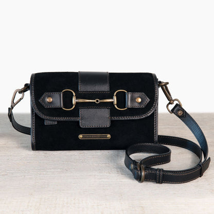 Dalton - Horse Bit Crossbody Luxury Leather Handbag in Black on Black Urban-Equestrian