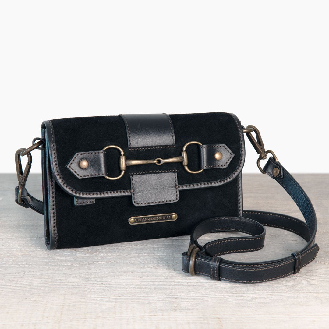Dalton - Horse Bit Crossbody Luxury Leather Handbag in Black on Black Urban-Equestrian