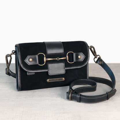 Dalton - Horse Bit Crossbody Luxury Leather Handbag in Black on Black Urban-Equestrian
