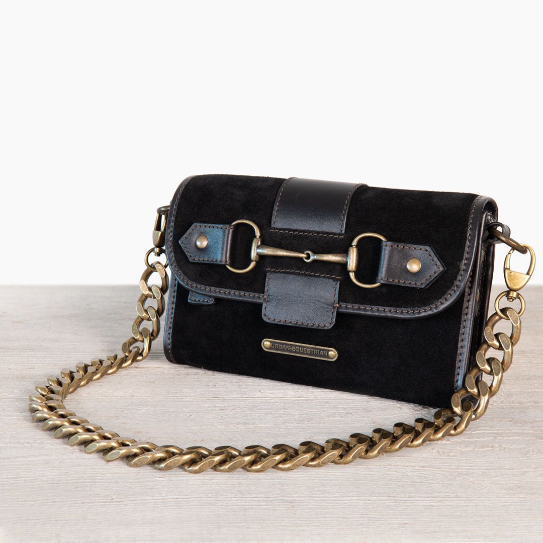 Dalton - Horse Bit Crossbody Luxury Leather Handbag in Black on Black Urban-Equestrian