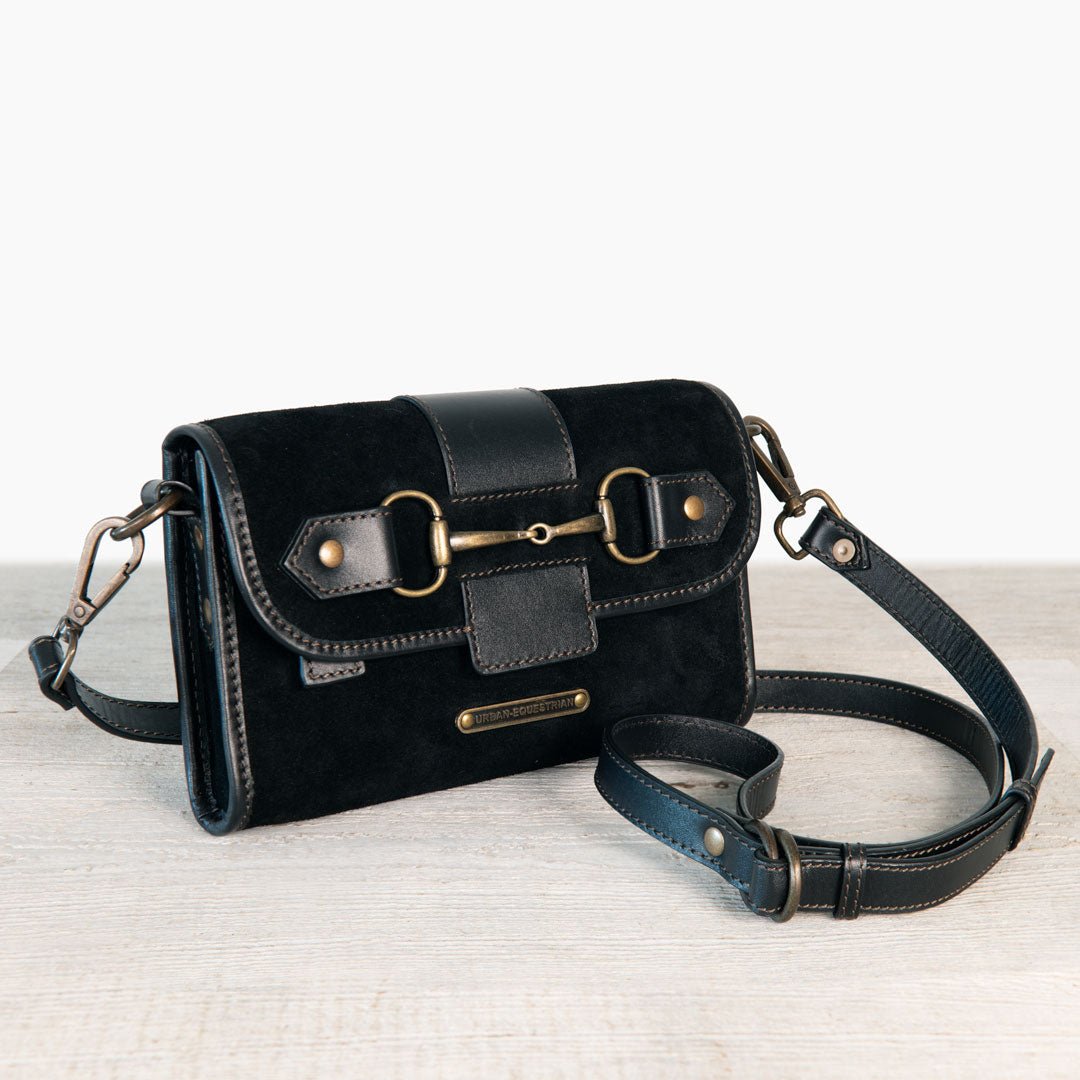 Dalton - Horse Bit Crossbody Luxury Leather Handbag in Black on Black Urban-Equestrian