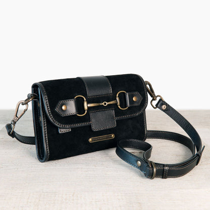 Dalton - Horse Bit Crossbody Luxury Leather Handbag in Black on Black Urban-Equestrian