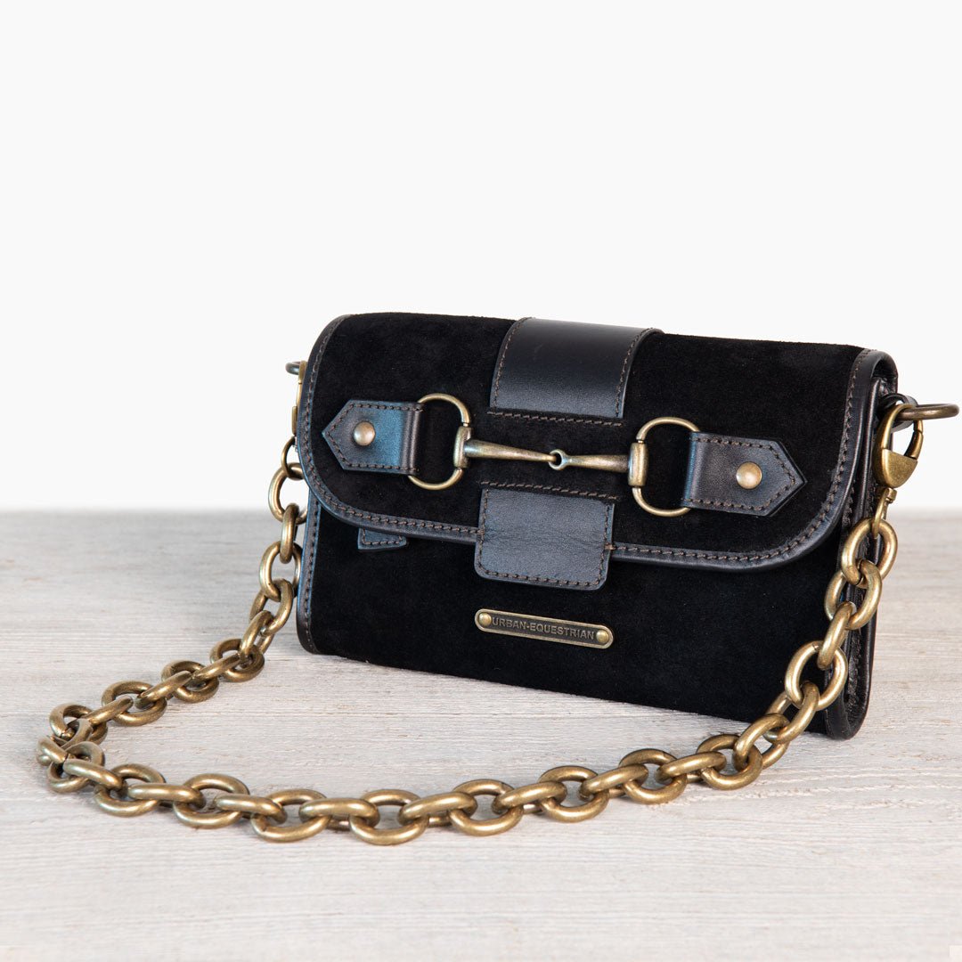 Dalton - Horse Bit Crossbody Luxury Leather Handbag in Black on Black Urban-Equestrian