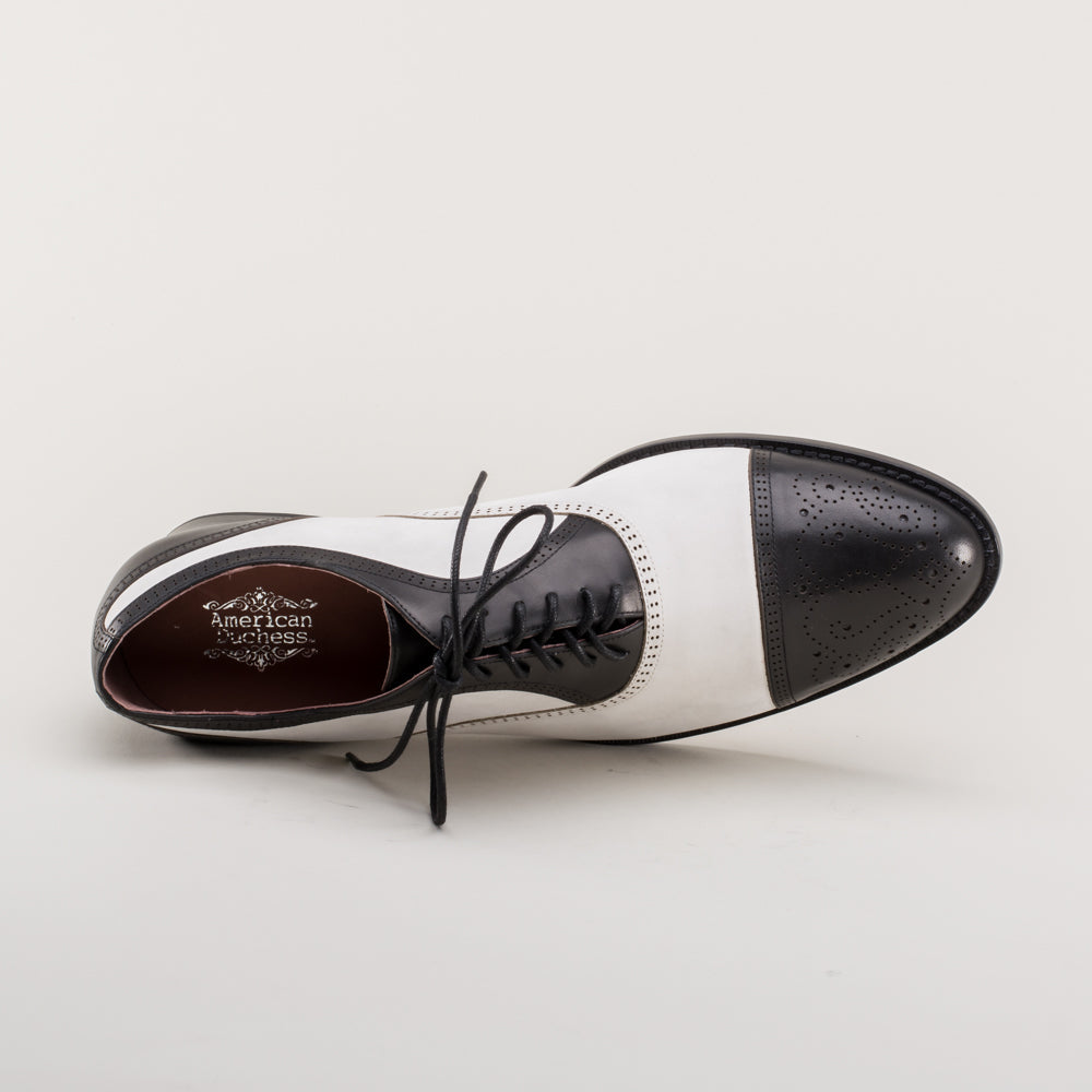 Dandy Men's Vintage Cap Toe Oxfords (Black/White) American Duchess