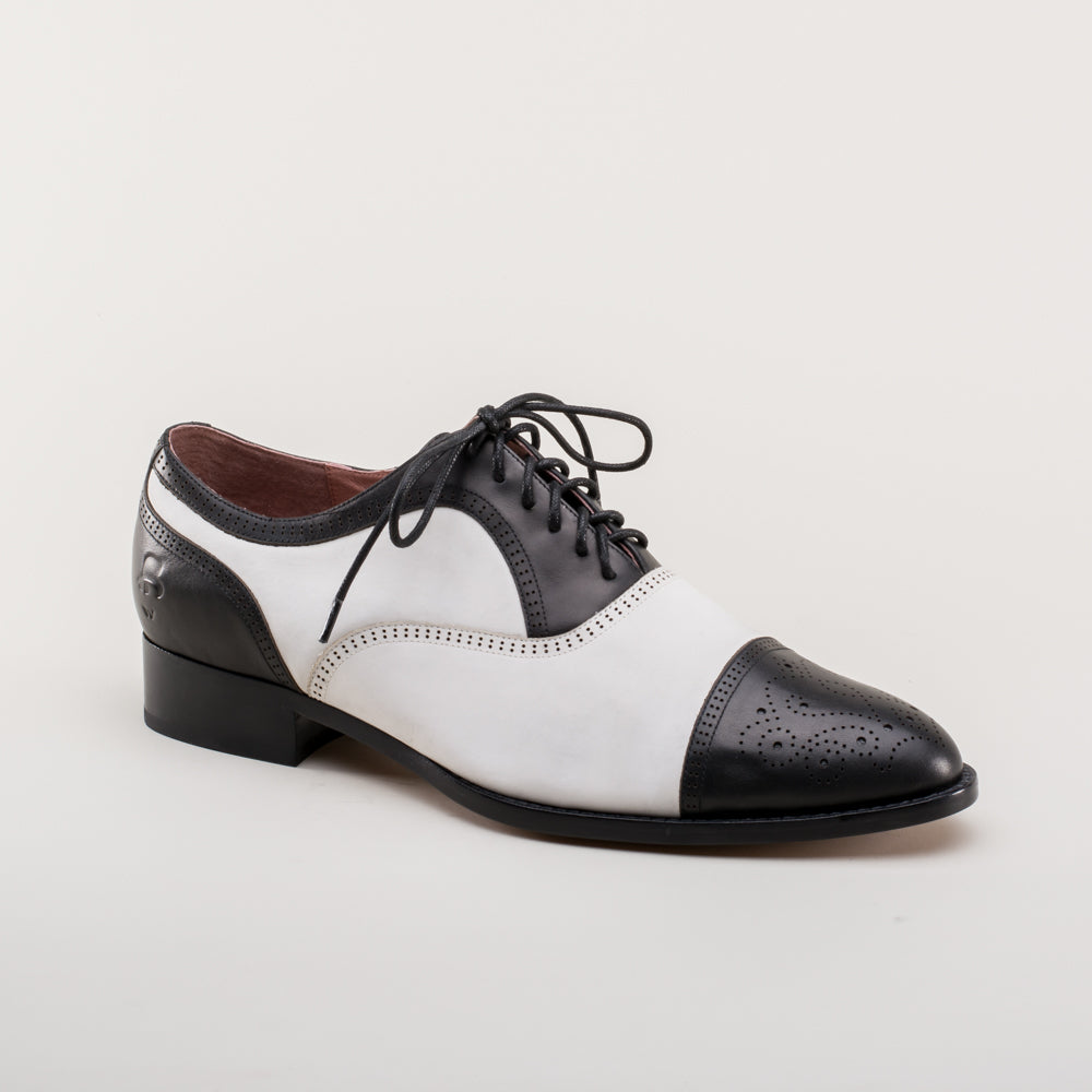 Dandy Men's Vintage Cap Toe Oxfords (Black/White) American Duchess