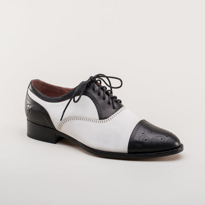 Dandy Men's Vintage Cap Toe Oxfords (Black/White) American Duchess