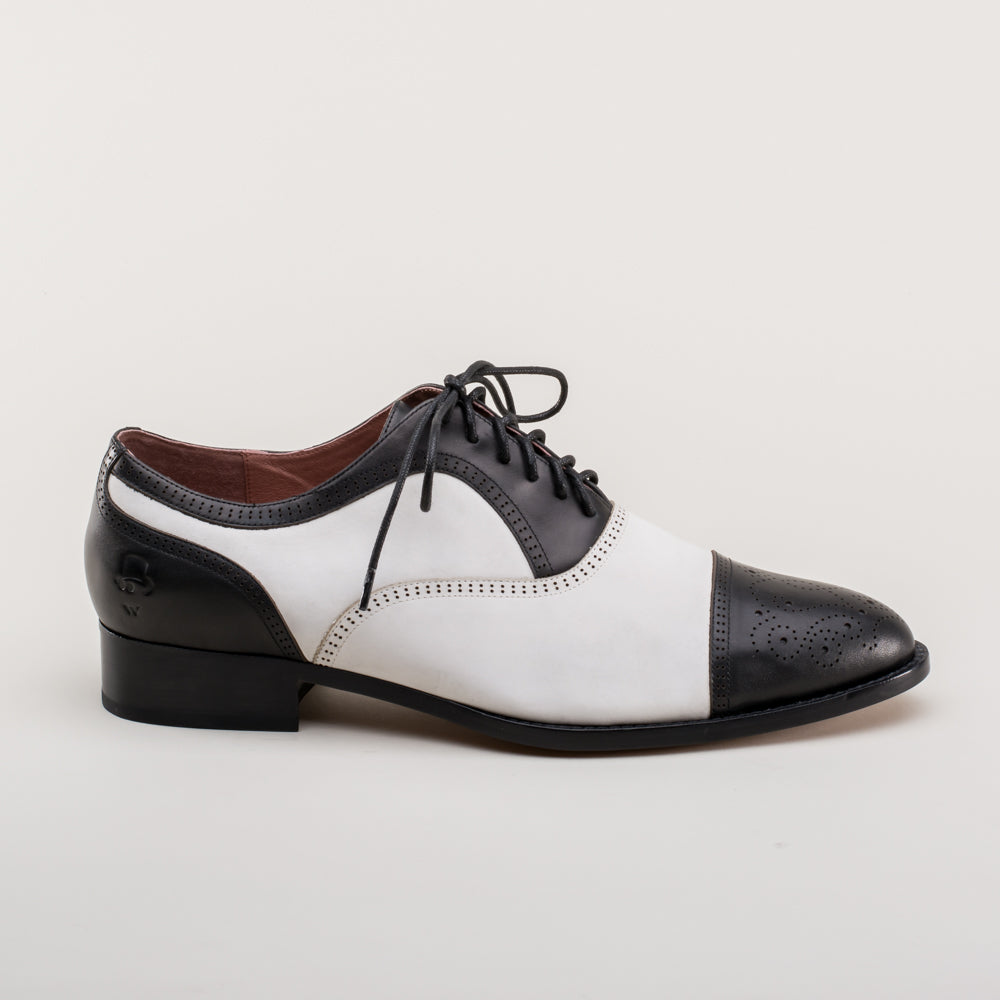 Dandy Men's Vintage Cap Toe Oxfords (Black/White) American Duchess