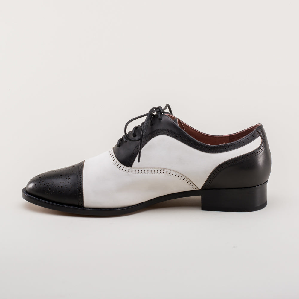 Dandy Men's Vintage Cap Toe Oxfords (Black/White) American Duchess