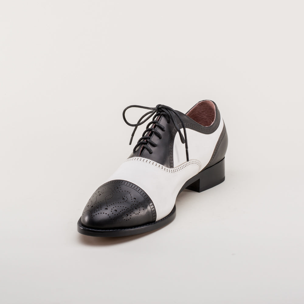 Dandy Men's Vintage Cap Toe Oxfords (Black/White) American Duchess