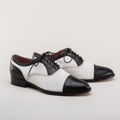 Dandy Men's Vintage Cap Toe Oxfords (Black/White) American Duchess