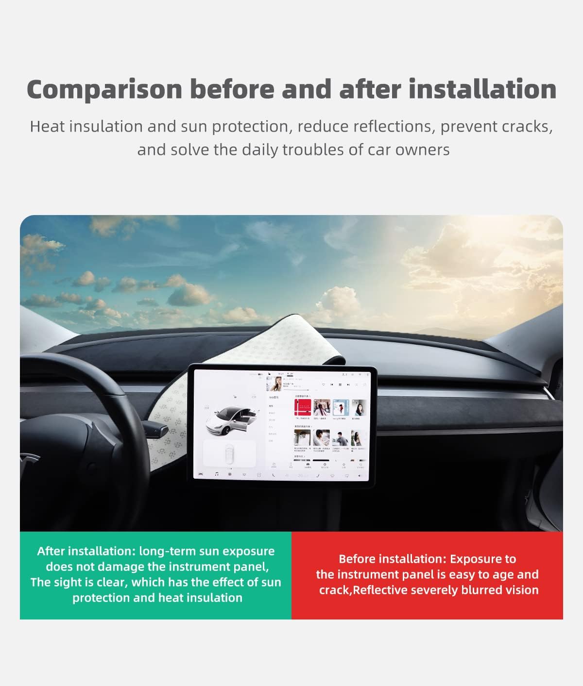 Dashboard Blackout Mat for Model 3/Y Anti-Glare Flannel Dash Cover Tesery Official Store