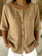 Crew-Neck 3/4 Sleeve Shirt with Metal Buttons – 7 Colors, S–3XL FitiqueFit